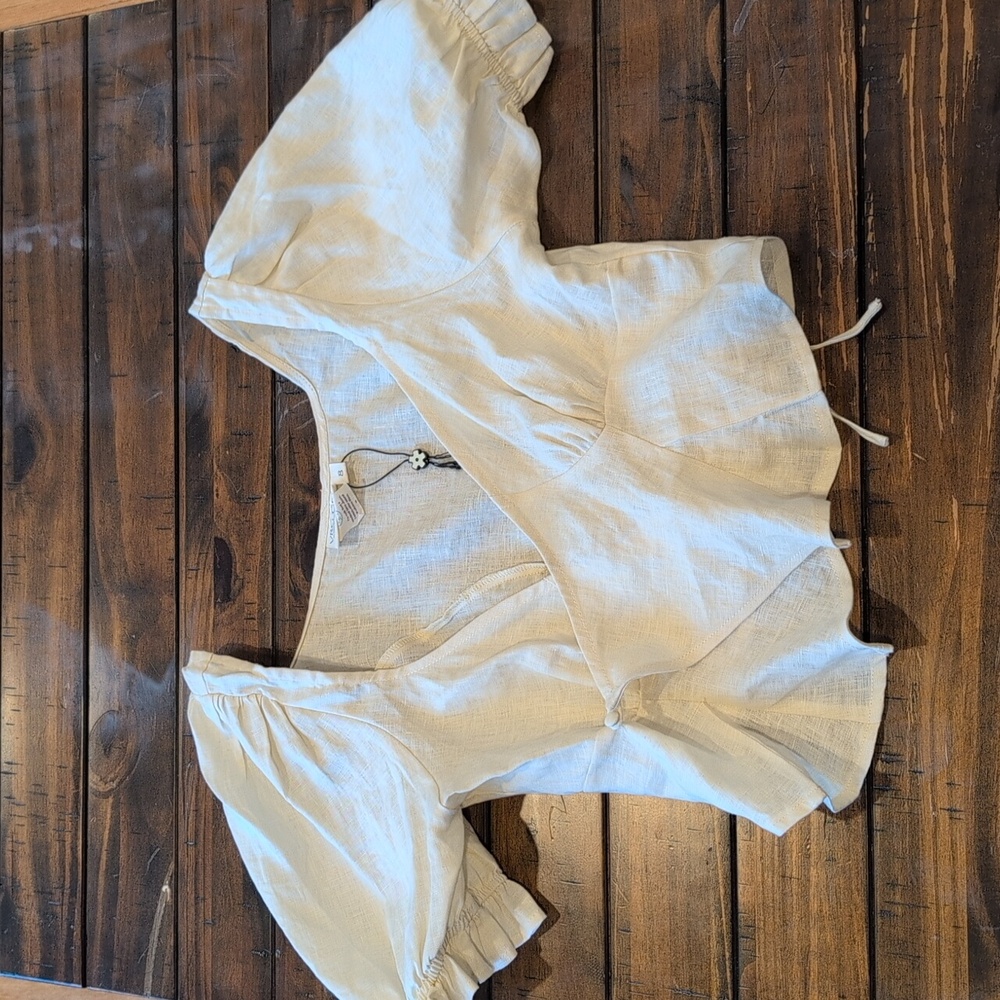 Vrg Grl Linen Puff Sleeve Wrap Crop Top Aus 8 Us 4 - Picture 2 of 6